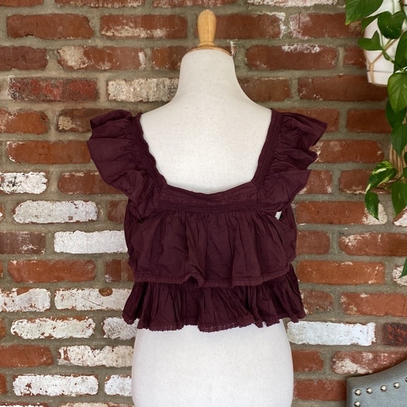 Free People Sunny Days Ahead Cranberry Ruffle Crop Top size large - Picture 7 of 12